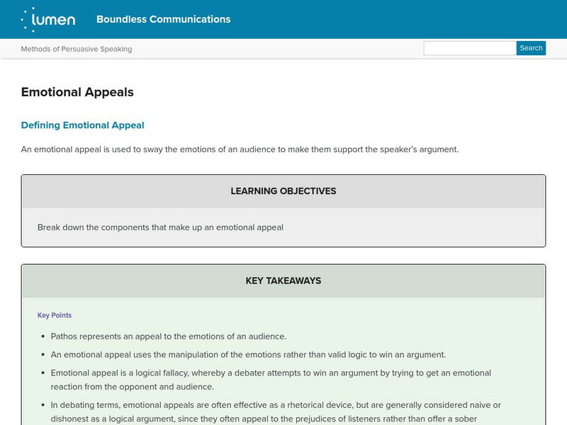 Lumen: Boundless Communications: Emotional Appeals Lesson Plan Lumen: Boundless Communications: Emotional Appeals Lesson Plan