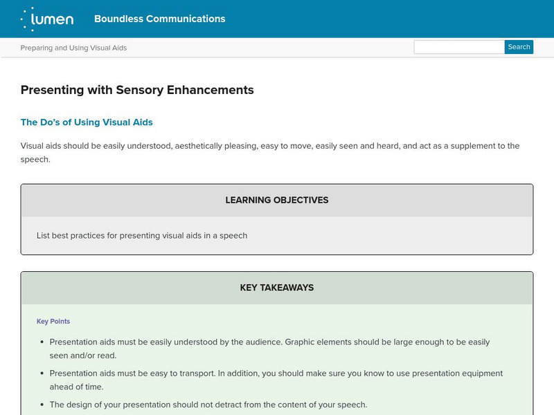 Lumen: Boundless Communications: Presenting With Sensory Enhancements Lesson Plan Lumen: Boundless Communications: Presenting With Sensory Enhancements Lesson Plan