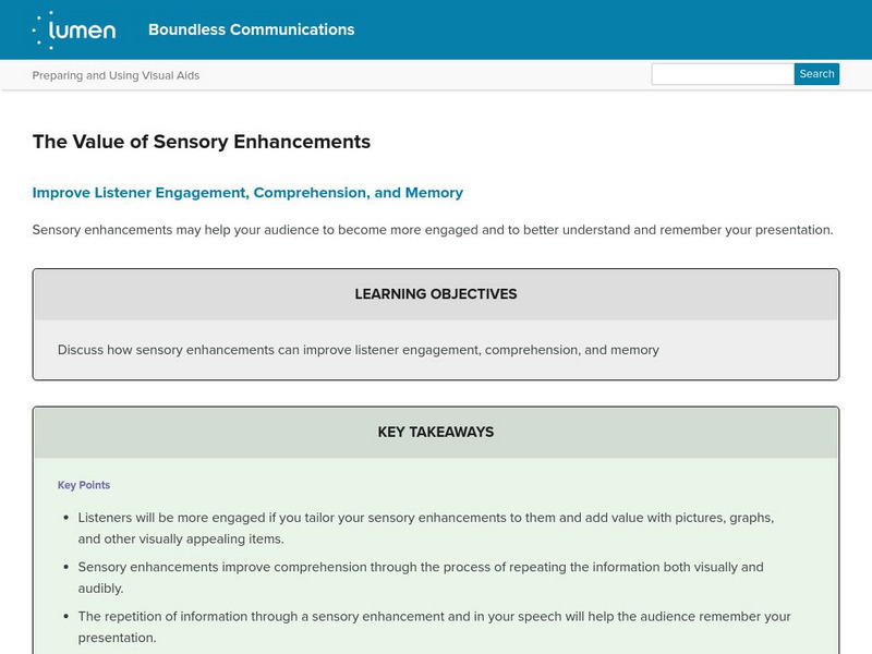 Lumen: Boundless Communications: The Value of Sensory Enhancements Lesson Plan Lumen: Boundless Communications: The Value of Sensory Enhancements Lesson Plan