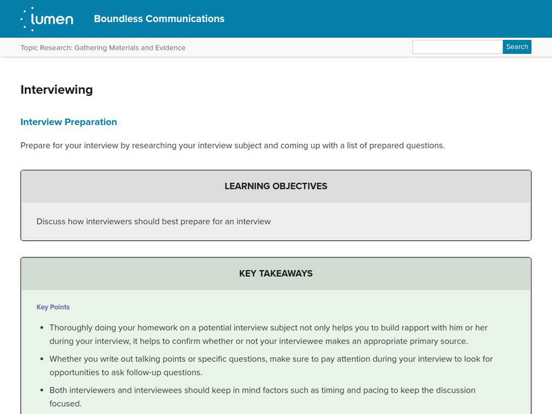 Lumen: Boundless Communications: Interviewing Handout Lumen: Boundless Communications: Interviewing Handout