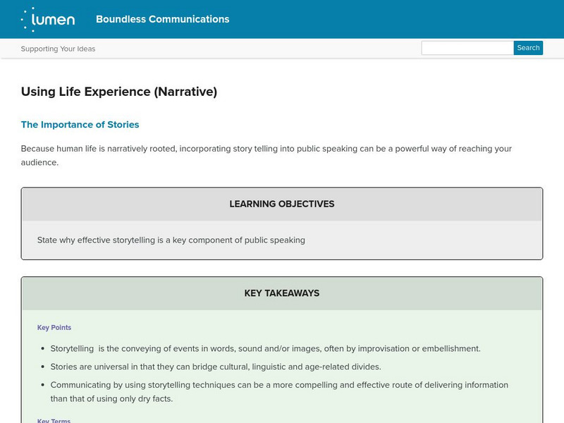 Lumen: Boundless Communications: Using Life Experience (Narrative) Handout Lumen: Boundless Communications: Using Life Experience (Narrative) Handout
