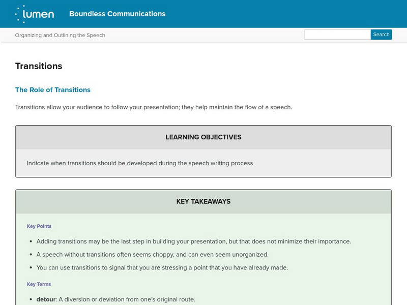 Lumen: Boundless Communications: Transitions Handout Lumen: Boundless Communications: Transitions Handout
