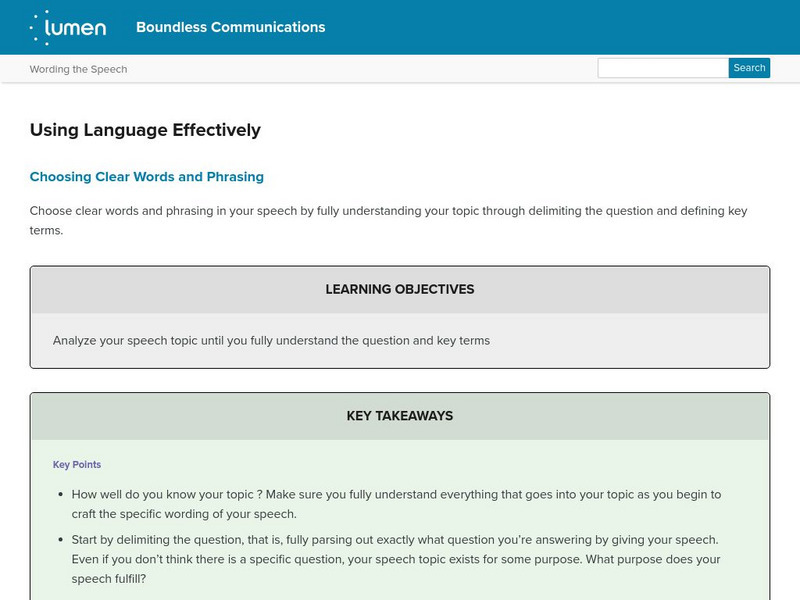 Lumen: Boundless Communications: Using Language Effectively Lesson Plan