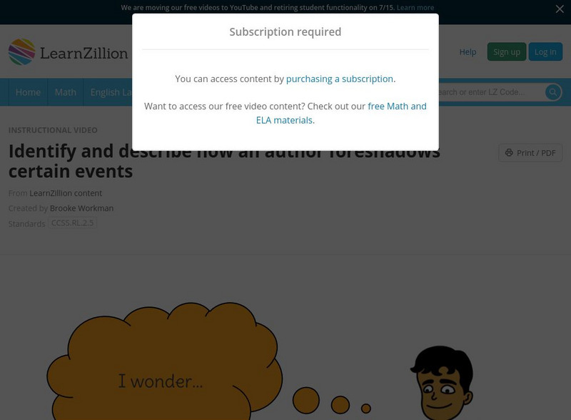 Learn Zillion: Identify and Describe How an Author Foreshadows Certain Events Instructional Video Learn Zillion: Identify and Describe How an Author Foreshadows Certain Events Instructional Video