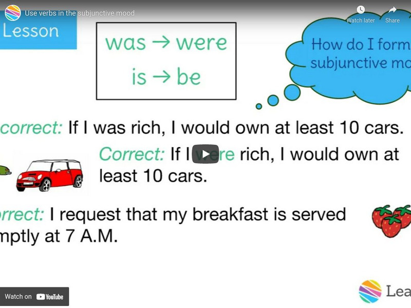 Learn Zillion: Use Verbs in the Subjunctive Mood Instructional Video Learn Zillion: Use Verbs in the Subjunctive Mood Instructional Video