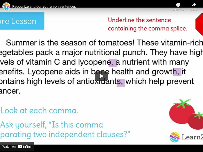 Learn Zillion: Recognize and Correct Run on Sentences Instructional Video Learn Zillion: Recognize and Correct Run on Sentences Instructional Video