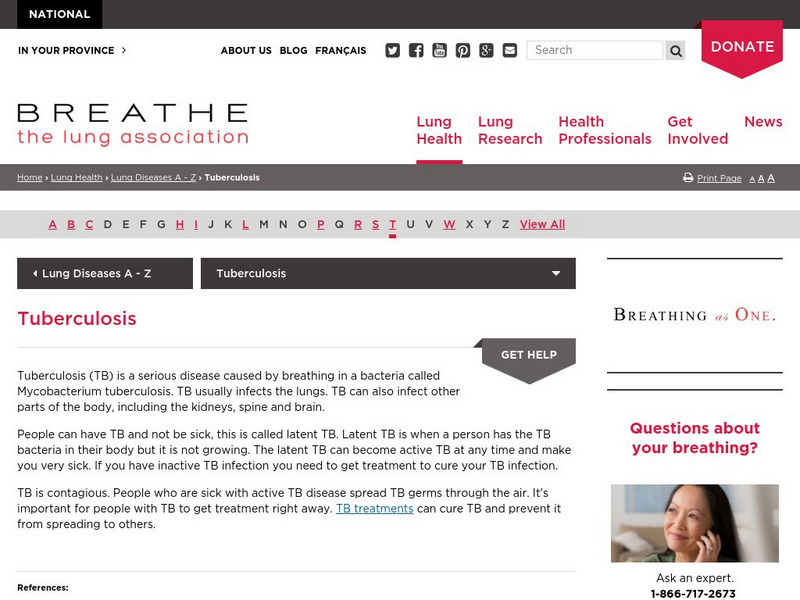 Canadian Lung Association: Tuberculosis Handout Canadian Lung Association: Tuberculosis Handout