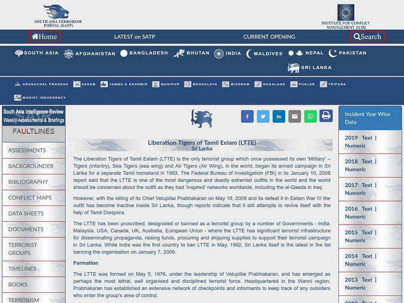 Institute for Conflict Managament: The Liberation Tigers of Tamil Eelam: Ltte Handout Institute for Conflict Managament: The Liberation Tigers of Tamil Eelam: Ltte Handout