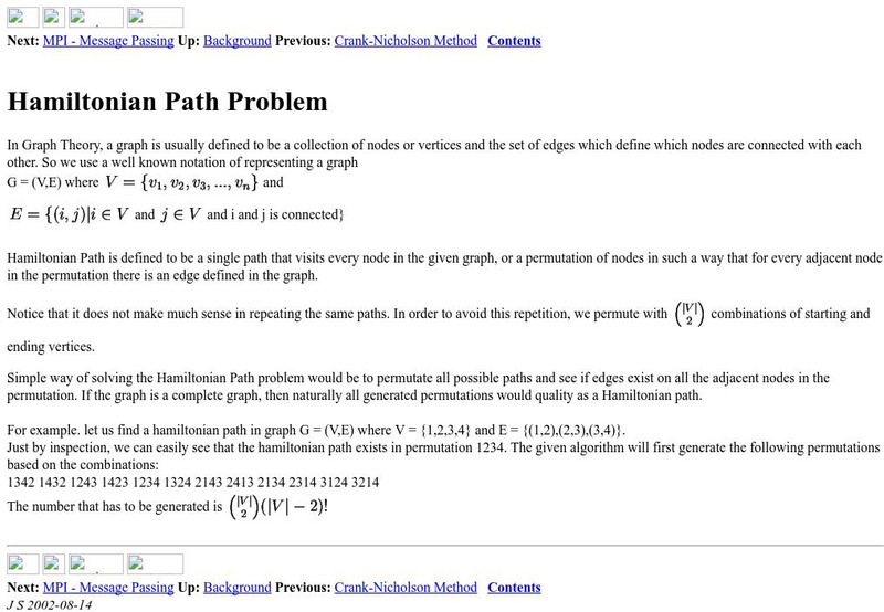 University of Toronto: Hamiltonian Path Problem Handout