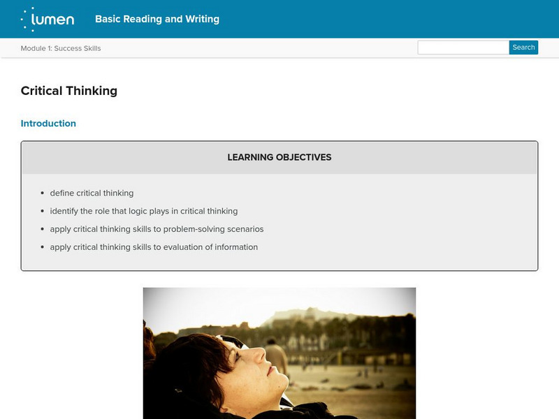 Lumen: Success Skills: Critical Thinking Lesson Plan Lumen: Success Skills: Critical Thinking Lesson Plan
