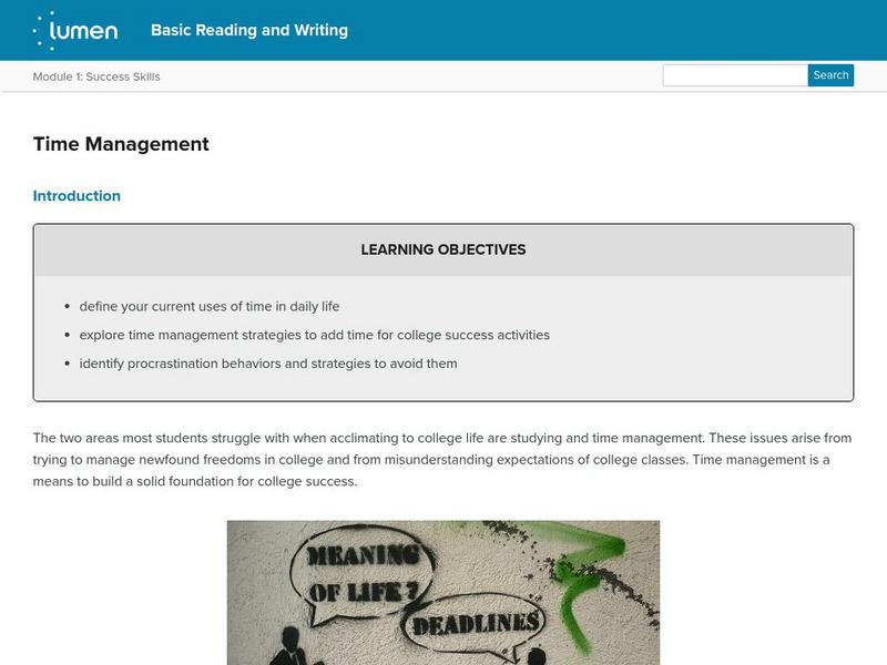 Lumen: Success Skills: Time Management Lesson Plan Lumen: Success Skills: Time Management Lesson Plan