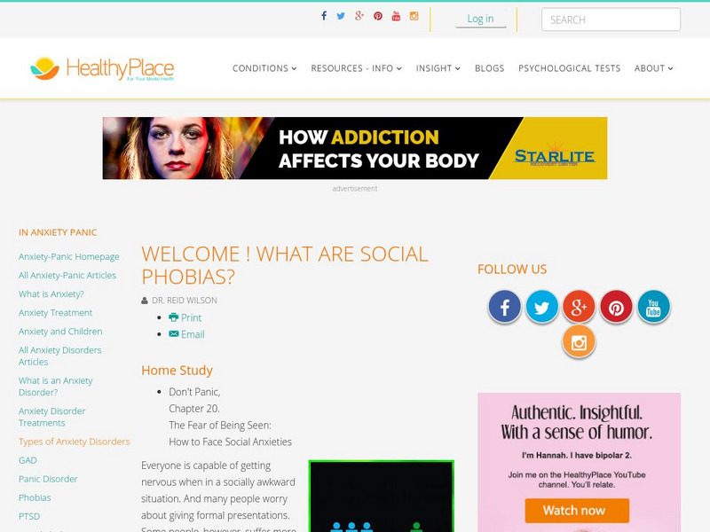 Healthy Place: What Are Social Phobias? Article