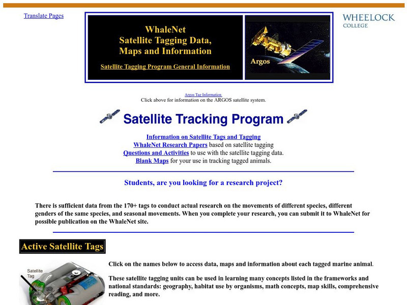 Whale Net: Satellite Tagging Data, Maps and Information Website