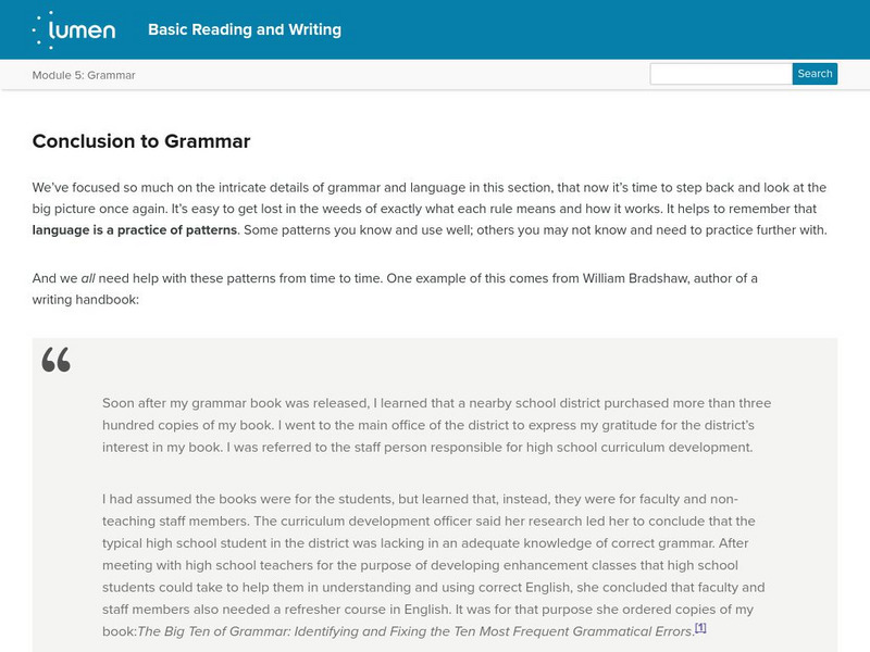 Lumen: Grammar: Conclusion to Grammar Lesson Plan Lumen: Grammar: Conclusion to Grammar Lesson Plan