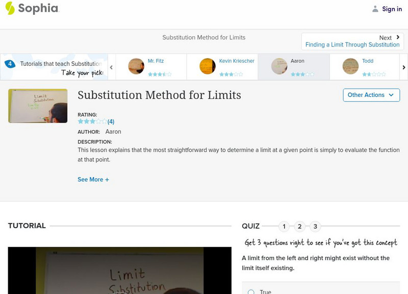 Sophia: Substitution Method for Limits Instructional Video Sophia: Substitution Method for Limits Instructional Video