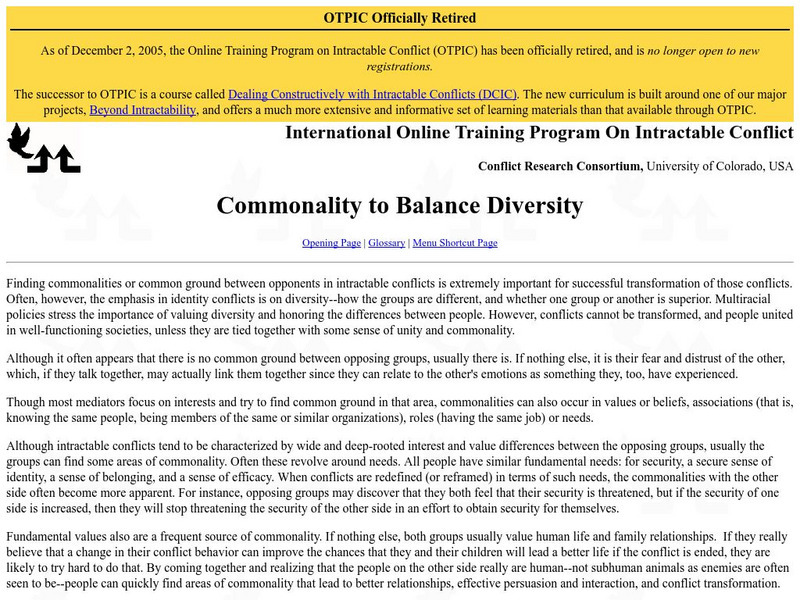 University of Colorado: Finding Commonality in Negotiations Website University of Colorado: Finding Commonality in Negotiations Website