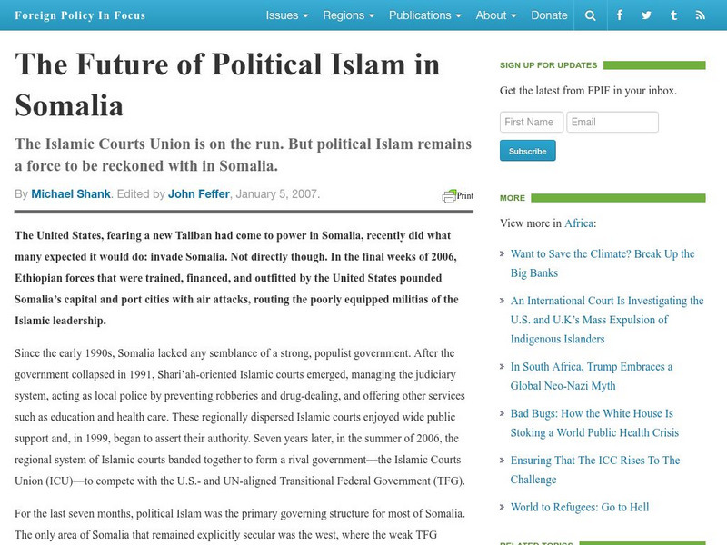 Foreign Policy in Focus: The Future of Political Islam in Somalia Article Foreign Policy in Focus: The Future of Political Islam in Somalia Article
