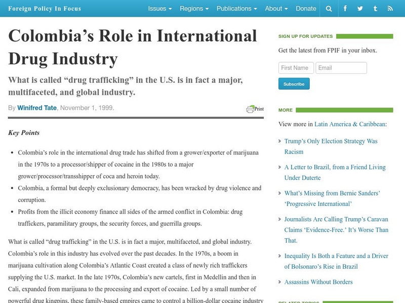 Fpif: Colombia's Role in International Drug Industry Article Fpif: Colombia's Role in International Drug Industry Article