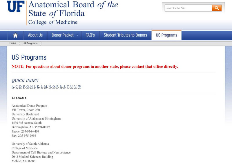 University of Florida: Body Donation Programs in the United States Website