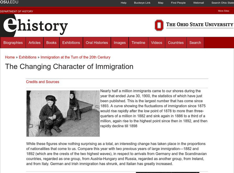 Ohio State University: Ehistory: The Changing Character of Immigration Website Ohio State University: Ehistory: The Changing Character of Immigration Website