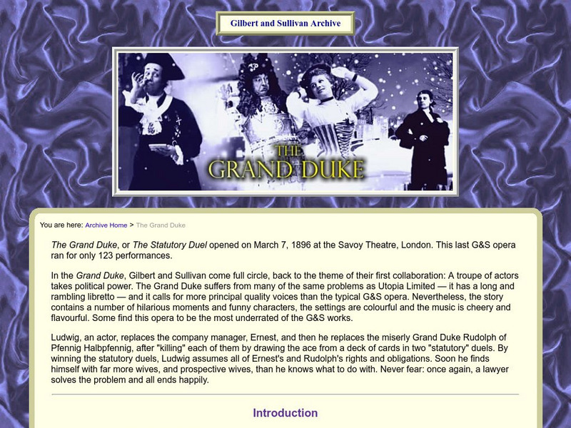 The Gilbert and Sullivan Archive: The Grand Duke Handout The Gilbert and Sullivan Archive: The Grand Duke Handout