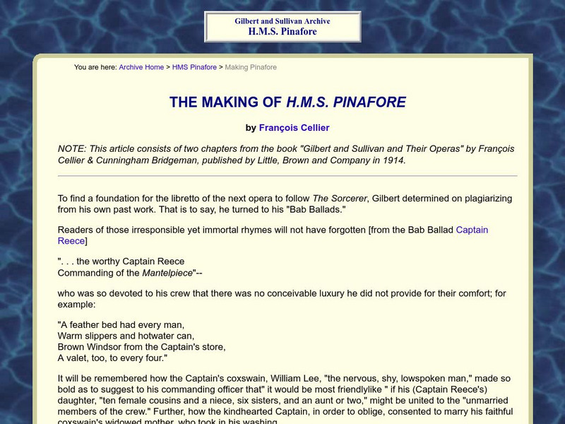 Gilbert and Sullivan Archive: The Making of h.m.s. Pinafore Handout