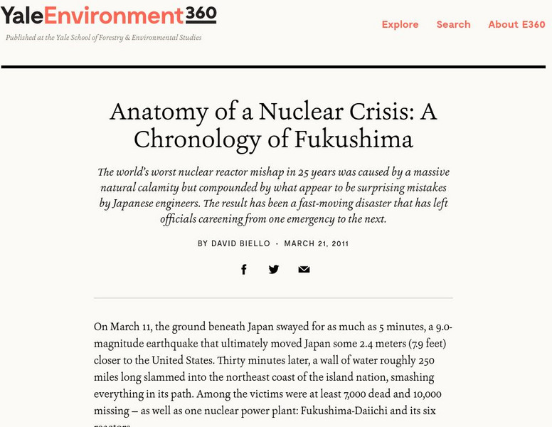 Yale University: Anatomy of a Nuclear Crisis: A Chronology of Fukushima Website Yale University: Anatomy of a Nuclear Crisis: A Chronology of Fukushima Website