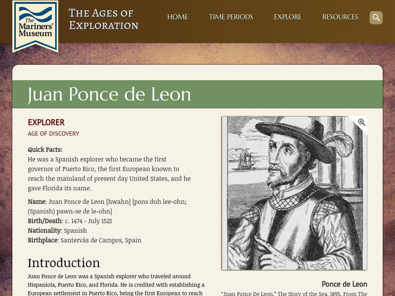 Mariners' Museum: Juan Ponce De Leon Website Mariners' Museum: Juan Ponce De Leon Website