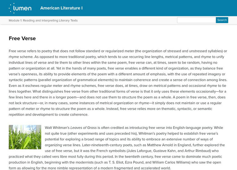 Lumen: Reading and Interpreting Literary Texts: Free Verse Article Lumen: Reading and Interpreting Literary Texts: Free Verse Article