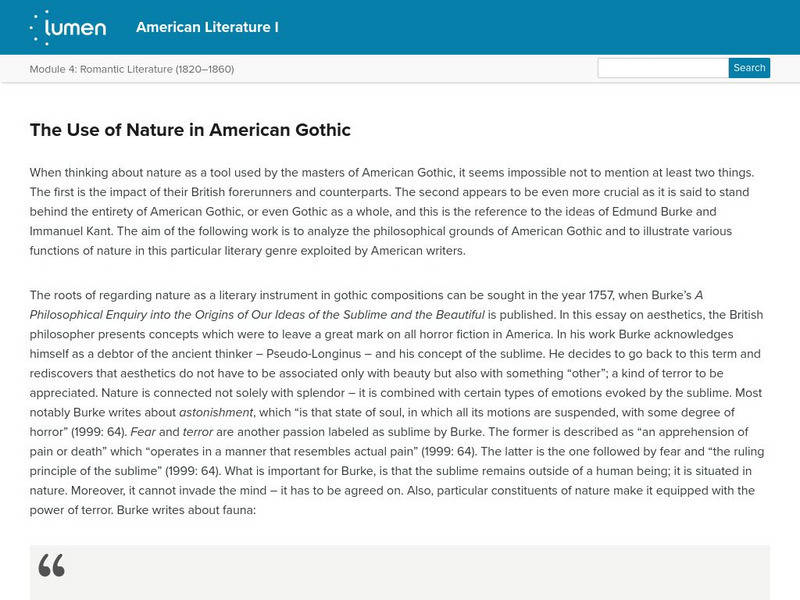 Lumen: American Romanticism: The Use of Nature in American Gothic Article Lumen: American Romanticism: The Use of Nature in American Gothic Article