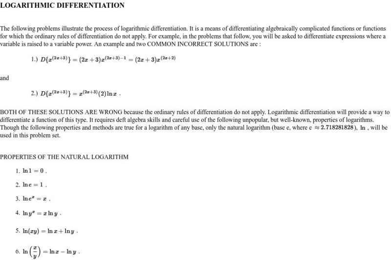 University of California: Logarithmic Differentation Handout University of California: Logarithmic Differentation Handout