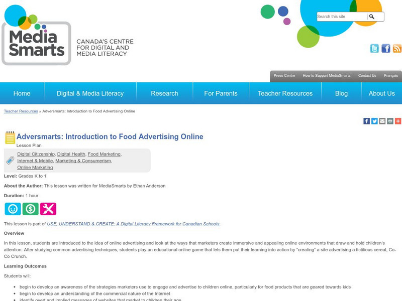 Media Smarts: Adversmarts: Introduction to Food Advertising Online Lesson Plan Media Smarts: Adversmarts: Introduction to Food Advertising Online Lesson Plan