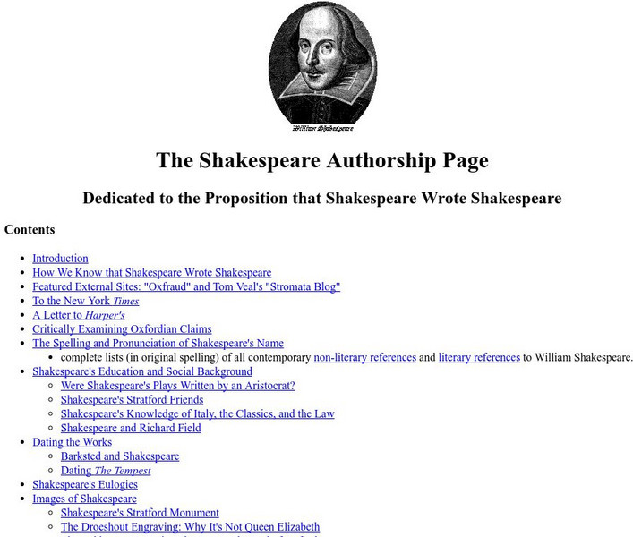 The Shakespeare Authorship Page Website The Shakespeare Authorship Page Website