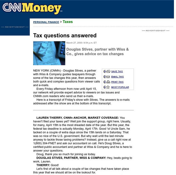 Cnn Money: Tax Questions Answered Article Cnn Money: Tax Questions Answered Article