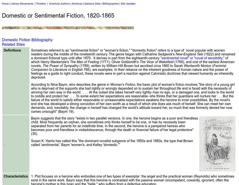 Washington State University: Literary Movements: Domestic or Sentimental Fiction Unit Plan Washington State University: Literary Movements: Domestic or Sentimental Fiction Unit Plan