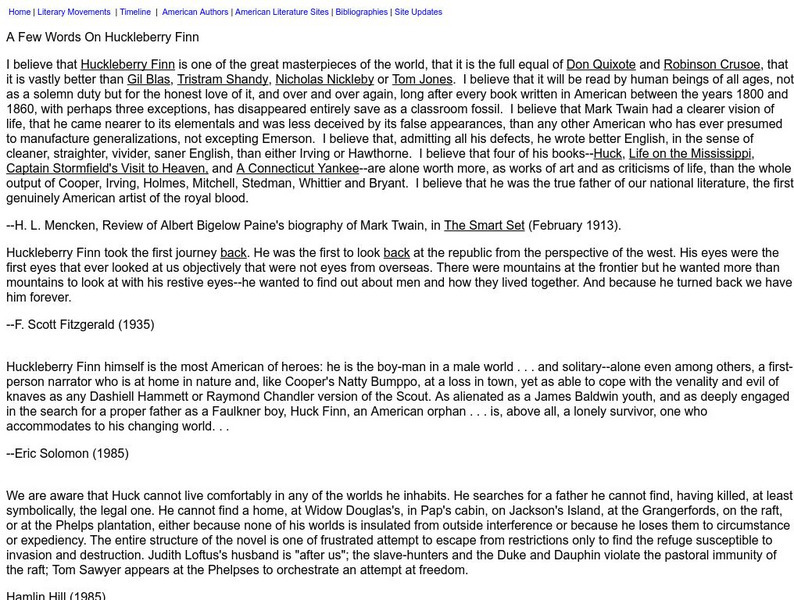 Washington State University: Literary Movements: A Few Words on Huckleberry Finn Website Washington State University: Literary Movements: A Few Words on Huckleberry Finn Website