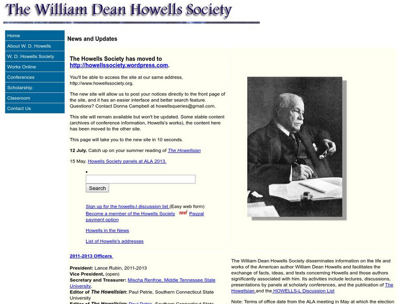 Washington State University: The William Dean Howells Society Website