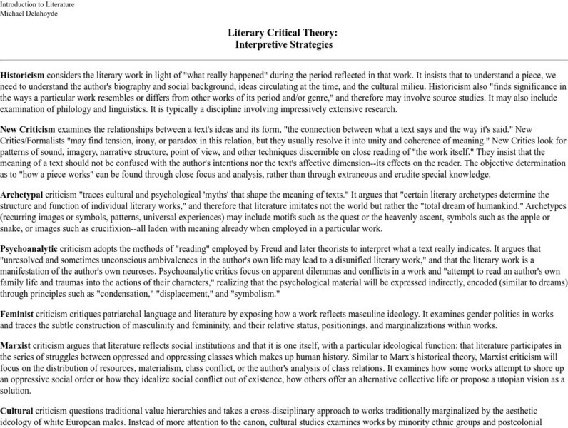 Washington State University: Literary Critical Theory: Interpretive Strategies Handout Washington State University: Literary Critical Theory: Interpretive Strategies Handout