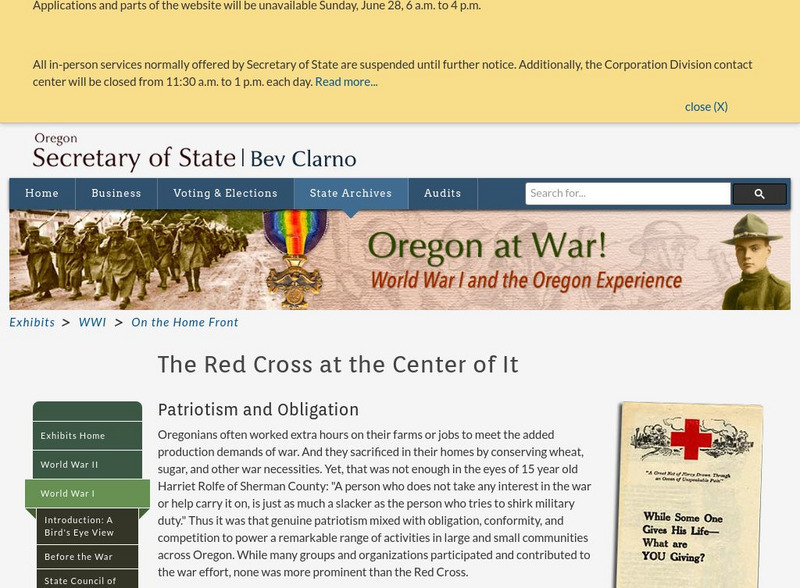 Oregon & World War One: On the Home Front the Red Cross at the Center Website