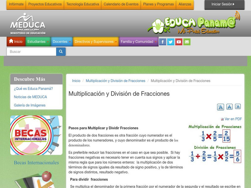 Ministerio De Educacion: Multiplicacion Y Division De Fracciones Activity Ministerio De Educacion: Multiplicacion Y Division De Fracciones Activity