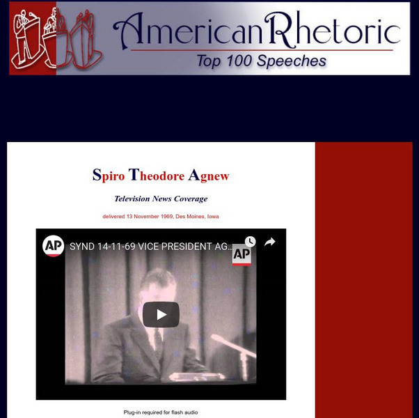 American Rhetoric: Spiro Theodore Agnew: "Television News Coverage" Primary American Rhetoric: Spiro Theodore Agnew: "Television News Coverage" Primary