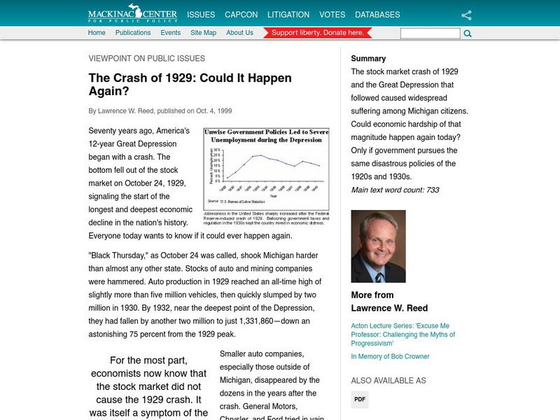 Mackinac Center: The Crash of 1929 an Analysis Activity Mackinac Center: The Crash of 1929 an Analysis Activity
