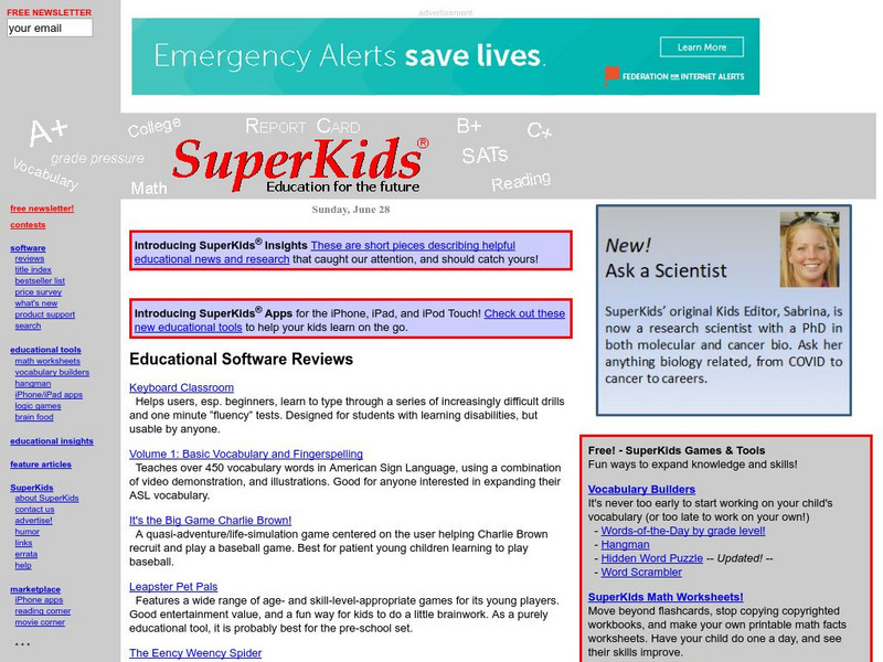 Super Kids: Educational Software Reviews Handout Super Kids: Educational Software Reviews Handout