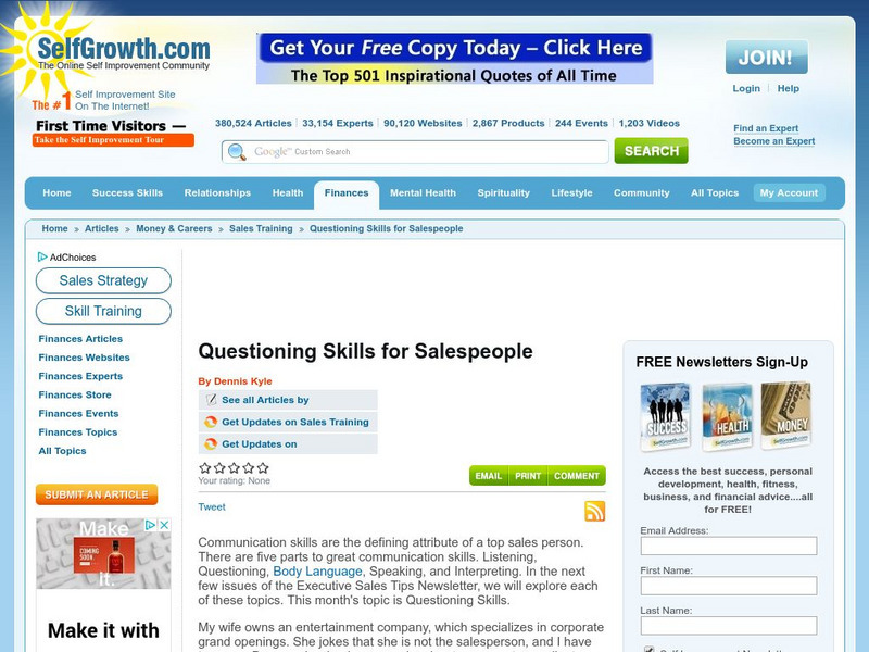 Self growth.com: Questioning Skills for Salespeople Article Self growth.com: Questioning Skills for Salespeople Article
