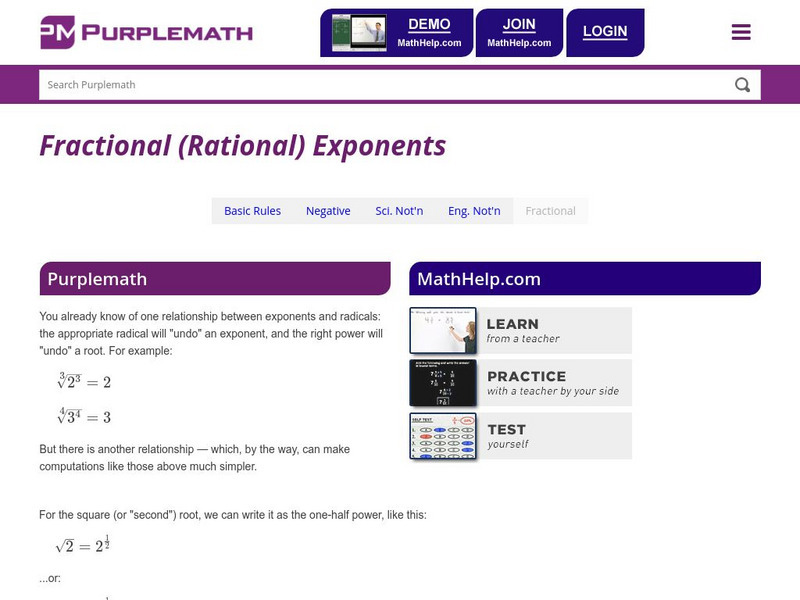 Purplemath: Fractional (Rational) Exponents Handout Purplemath: Fractional (Rational) Exponents Handout