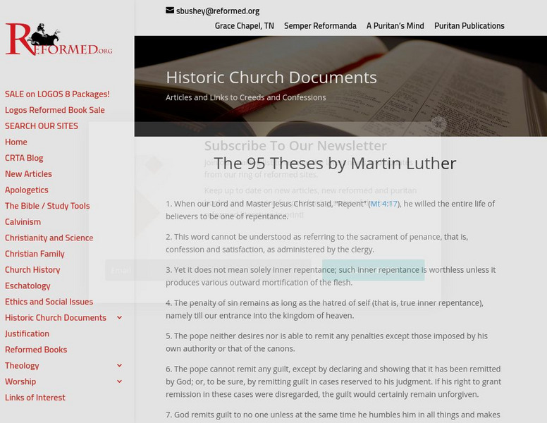 Reformed.org: Martin Luther: The 95 Theses Primary Reformed.org: Martin Luther: The 95 Theses Primary