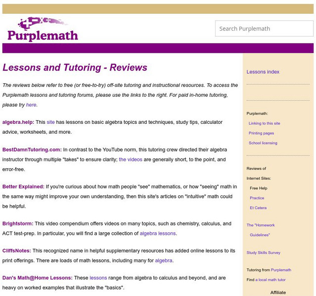Purplemath: Lessons and Tutoring: Reviews Professional Doc Purplemath: Lessons and Tutoring: Reviews Professional Doc
