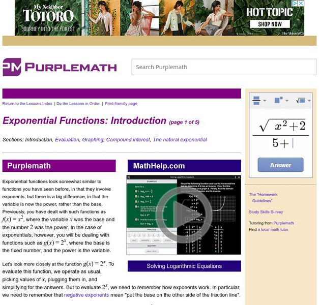 Purplemath: Exponential Functions: Introduction Activity