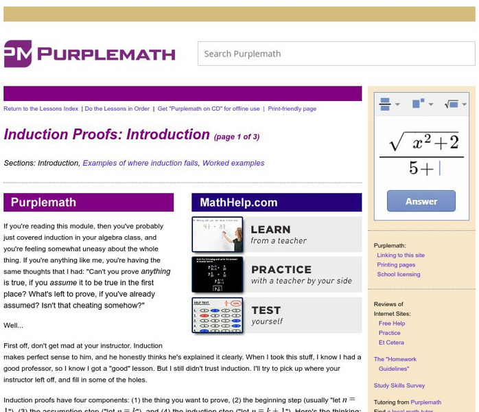 Purplemath: Induction Proofs: Introduction Activity