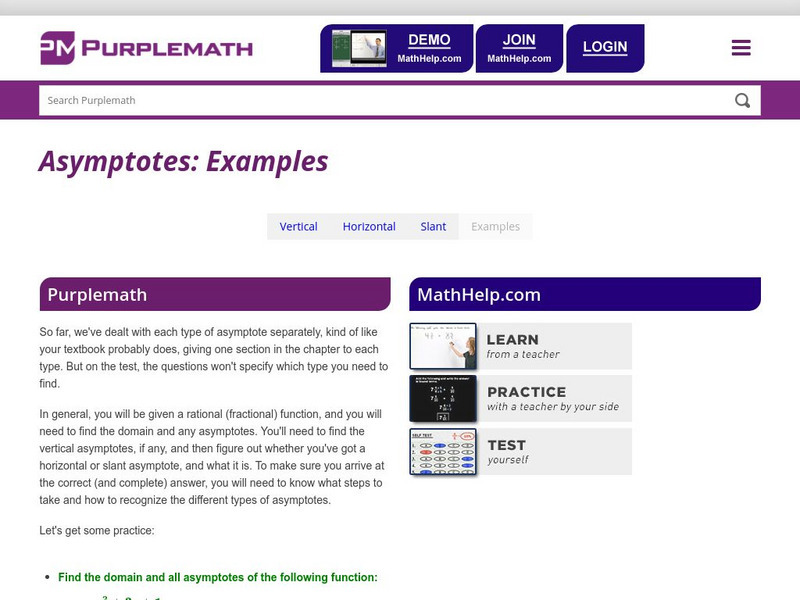 Purplemath: Asymptotes Handout Purplemath: Asymptotes Handout